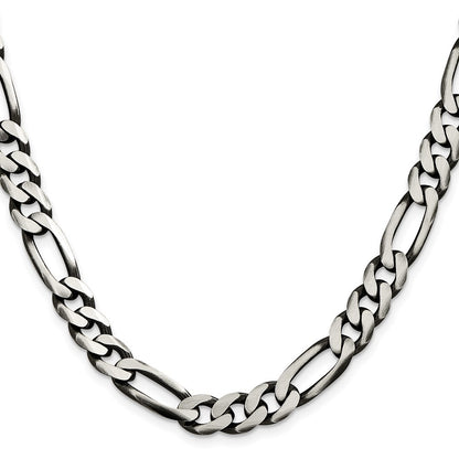 Sterling Silver Antiqued 9mm Figaro Chain Necklace