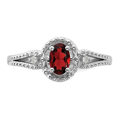 Sterling Silver Rhodium-plated Garnet & Diamond Ring