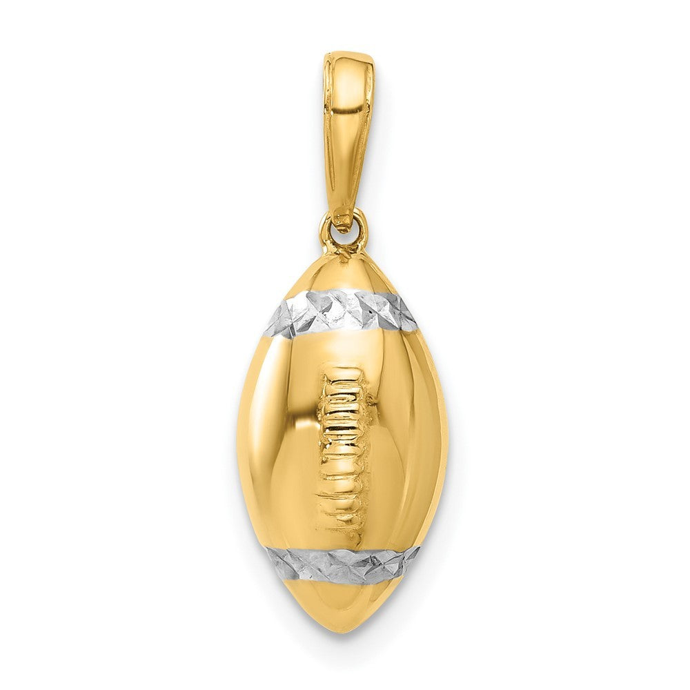 14k Yellow Gold and White Rhodium Diamond-Cut 3D Football Pendant