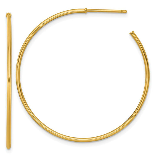 14k Yellow Gold Polished 1.2 x 40mm Solid C-Hoop Earrings