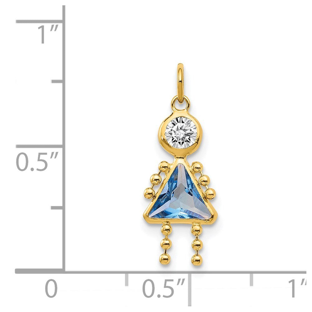 14k Yellow Gold March Girl Birthstone Charm Pendant for Women