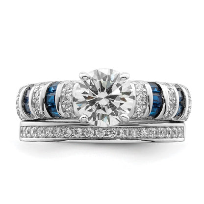 Sterling Silver Rhodium-plated Polished Blue & White CZ Engagement Ring Size 6