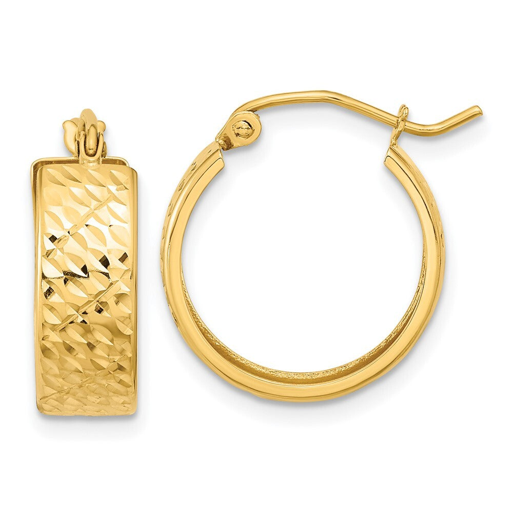 14k Yellow Gold Diamond-cut Hoop Earrings Gift for Women