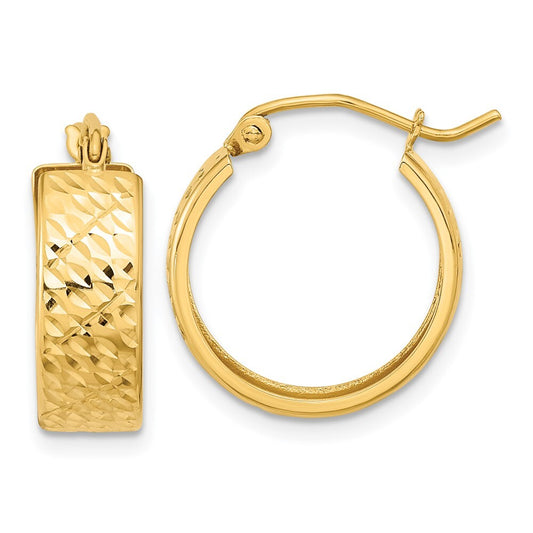 14k Yellow Gold Diamond-cut Hoop Earrings Gift for Women