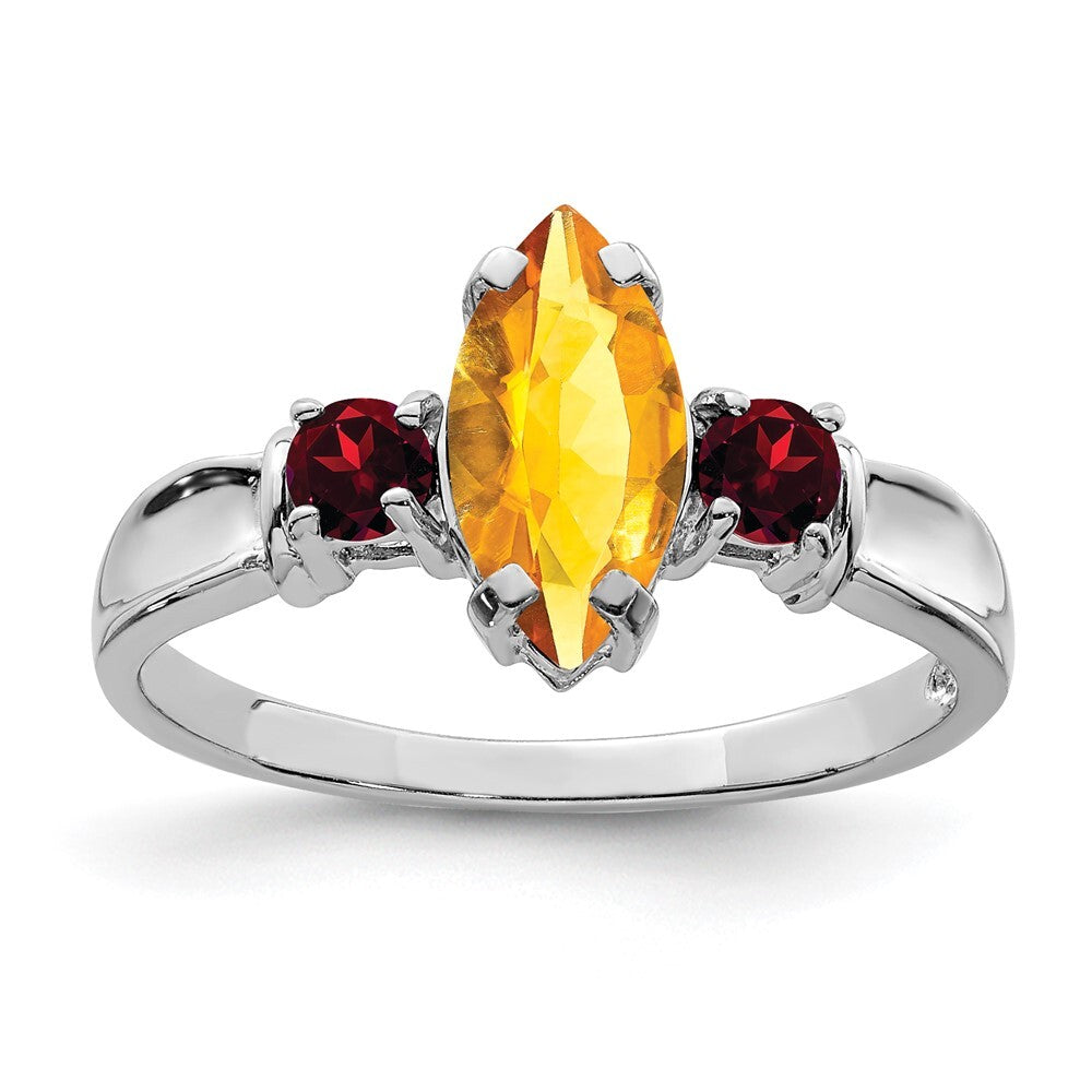Sterling Silver Rhodium Citrine & Garnet Ring Size 8