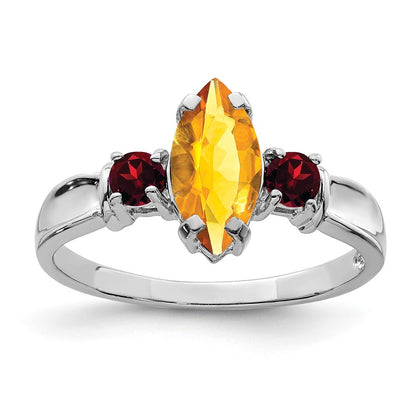 Sterling Silver Rhodium Citrine & Garnet Ring Size 8