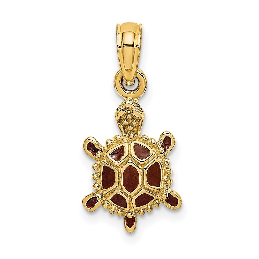 14k Yellow Gold 3D Brown Enamel Tortoise Charm Pendant for Women