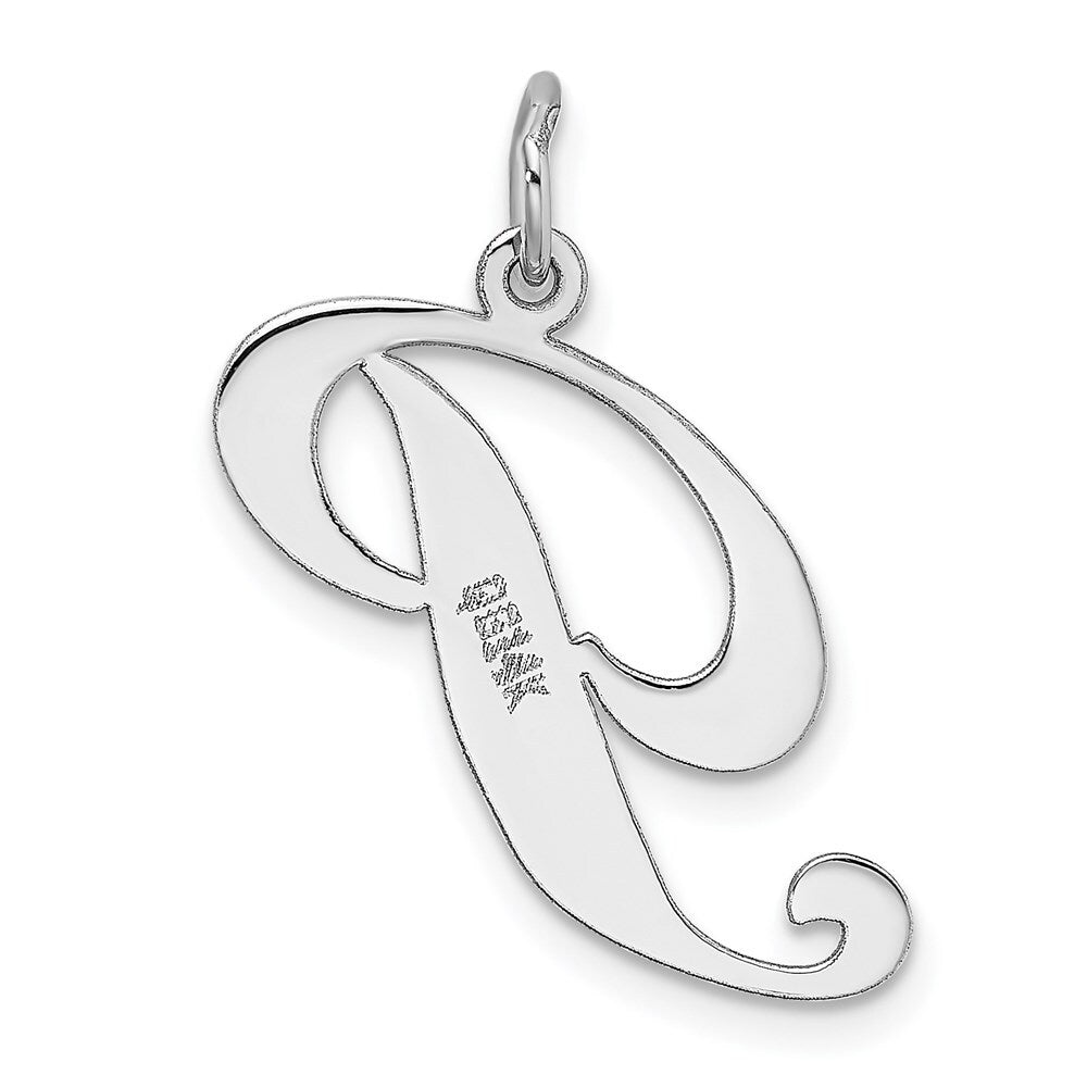 14k White Gold Large Fancy Script Letter P Initial Charm Pendant for Women