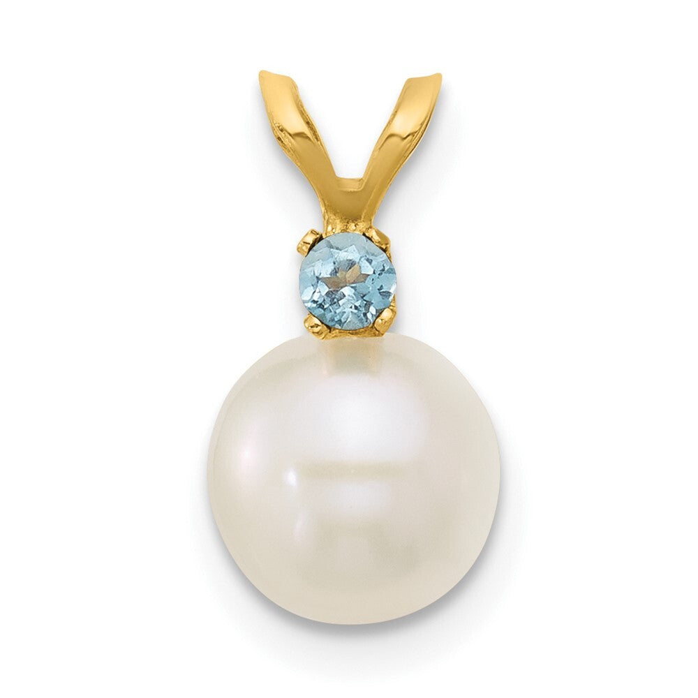 14k Yellow Gold 7-7.5mm Freshwater Cultured Pearl & Swiss Blue Topaz Pendant