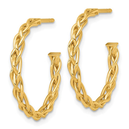 14k Yellow Gold Polished Woven Braid 3 x 24mm C-Hoop Earrings