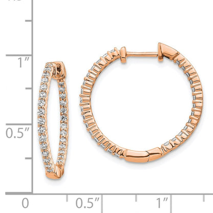 14k Rose Gold Polished Diamond In/Out Hinged Hoop Earrings