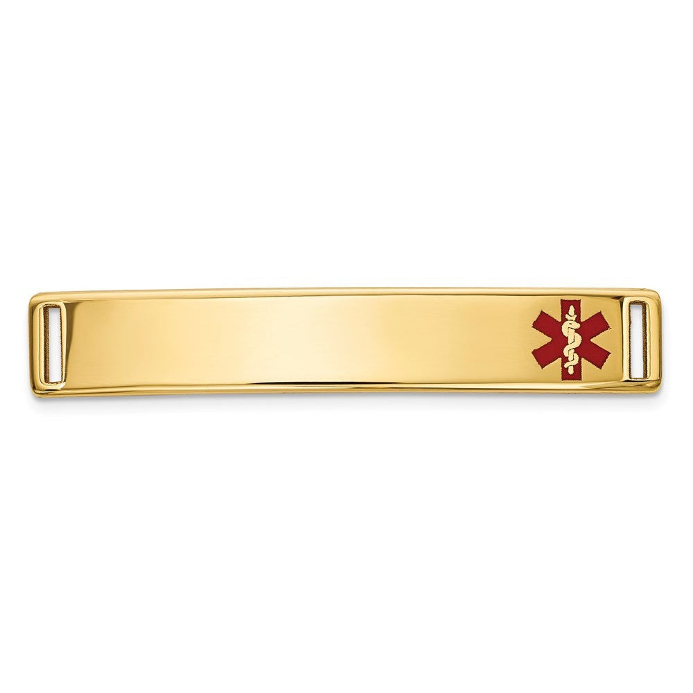 14k Yellow Gold 34x6mm Off-Center Red Epoxy Enameled Medical ID Plate # 817