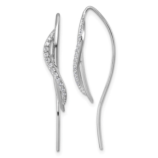 Sterling Silver Rhodium-plated Cubic Zirconia Polished Threader Earrings