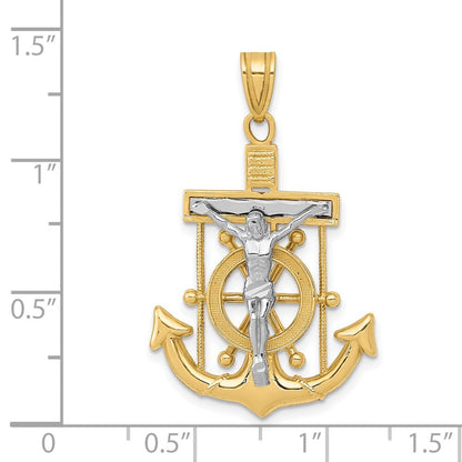 14k Two-tone Gold Diamond-cut Mariner's Cross Pendant for Women
