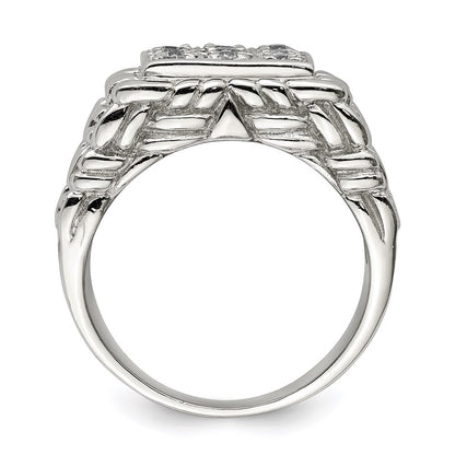 Sterling Silver Rhodium-plated Men's Cubic Zirconia Ring Size 9
