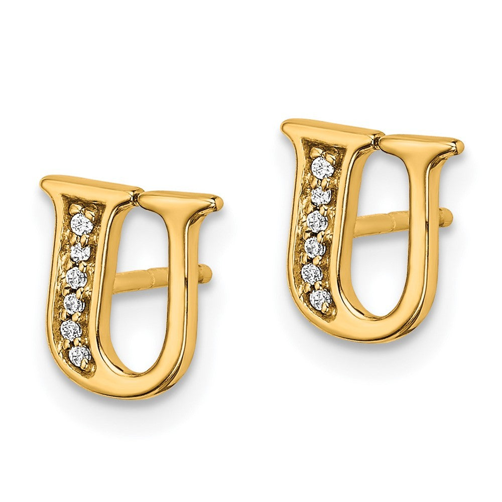 14k Yellow Gold Diamond Initial U Earrings