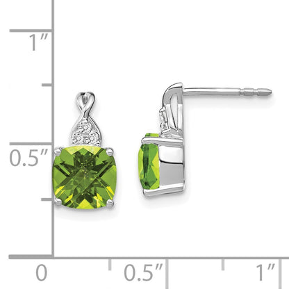 14K White Gold Checkerboard Peridot and Diamond Drop & Dangle Earrings
