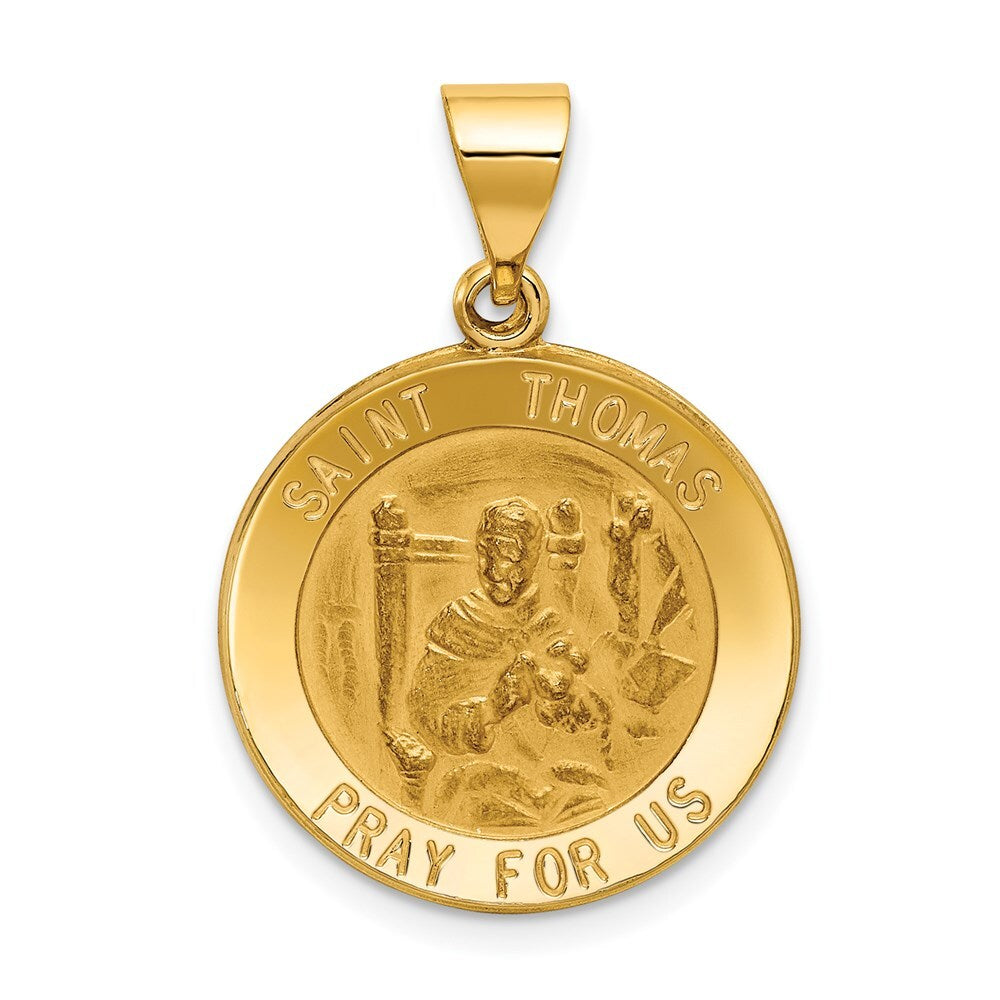 14k Yellow Gold Polished and Satin St Thomas Medal Hollow Pendant for Women