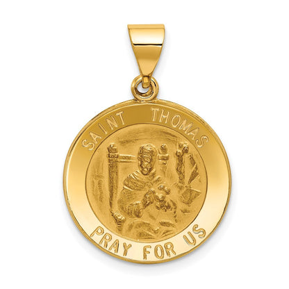 14k Yellow Gold Polished and Satin St Thomas Medal Hollow Pendant for Women