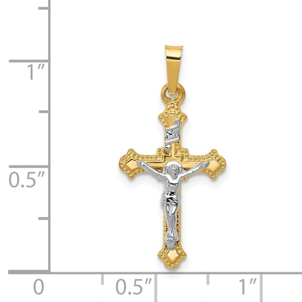 14k Two-tone Gold Polished INRI Crucifix Pendant for Women