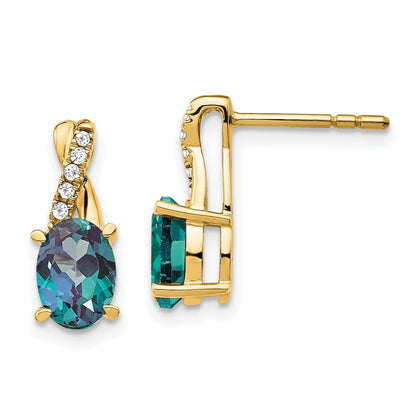14k Yellow Gold Created Alexandrite and Diamond Drop & Dangle Earrings