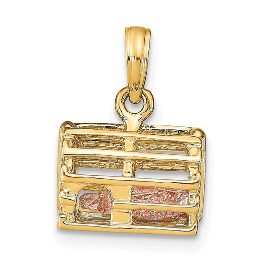 14K Two-tone Gold Moveable 3-D Lobster(Pink)In Trap