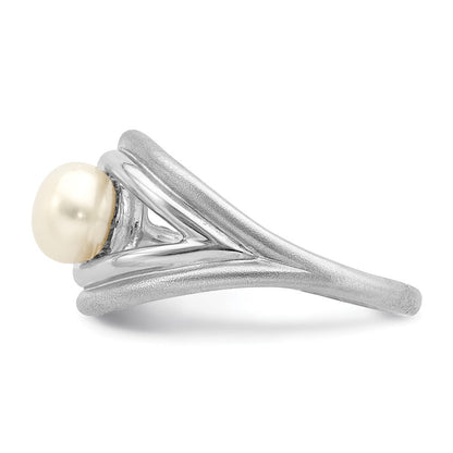 Sterling Silver Rhodium-plated Polished & Brushed (6-7mm) FWC Pearl Ring Size 7