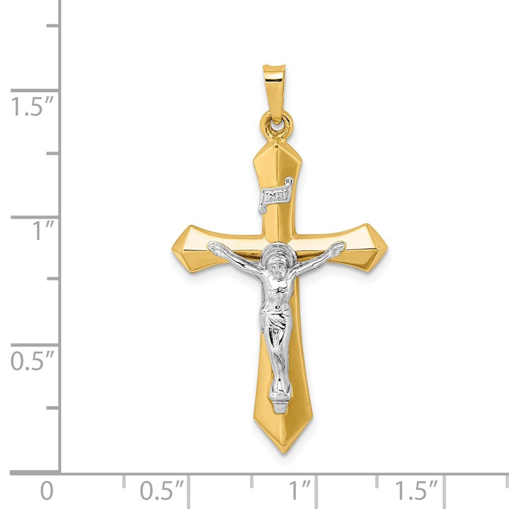 14k Two-tone Gold Polished INRI Crucifix Pendant for Women