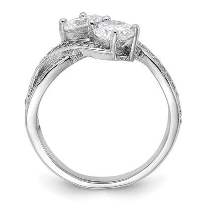 Sterling Silver Rhodium-plated Cubic Zirconia Two Stone Polished Ring Size 6