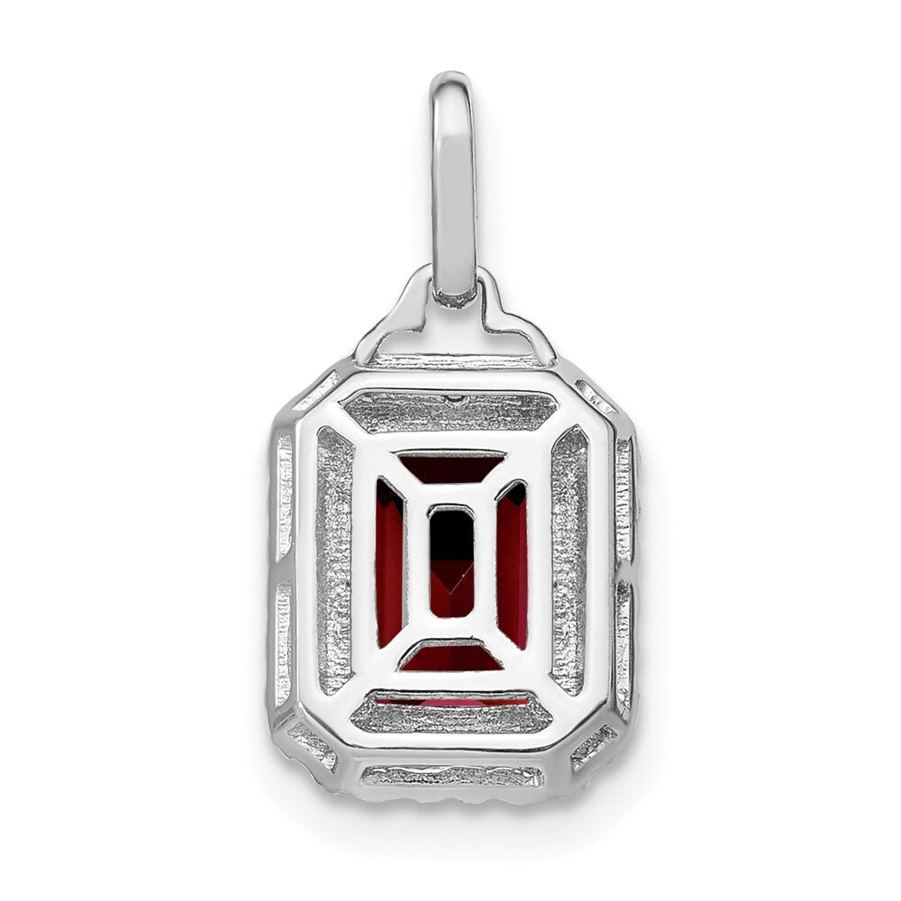 14k White Gold Emerald-cut Garnet and Diamond Halo Pendant for Women