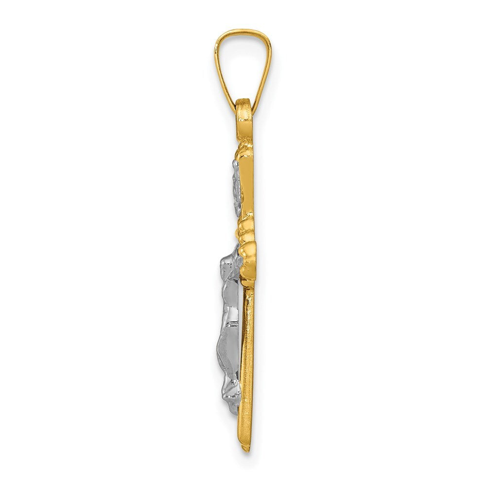 14k Two-tone Gold Flower Center INRI Crucifix Pendant for Women