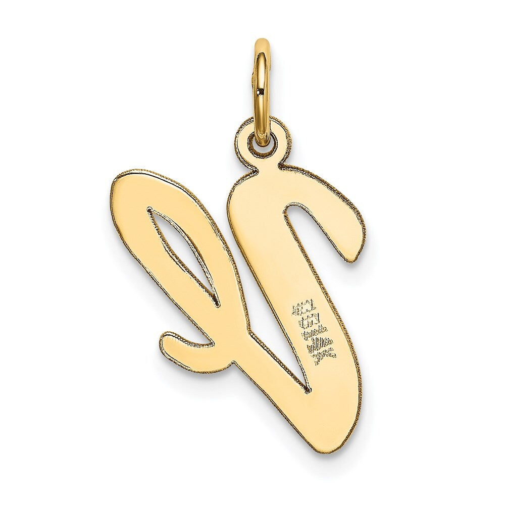 14k Yellow Gold Large Script Letter V Initial Charm Pendant for Women
