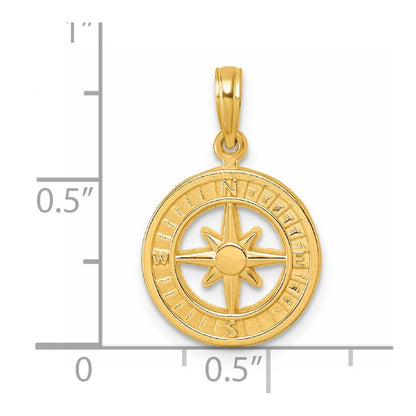 14k Yellow Gold Polished Compass Pendant for Women