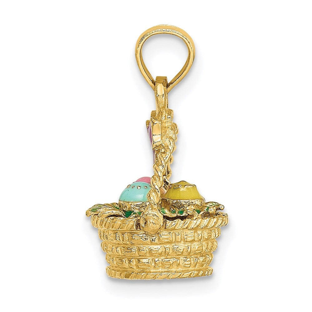 14k Yellow Gold 3-D Enameled Easter Basket w Bow and Eggs Charm