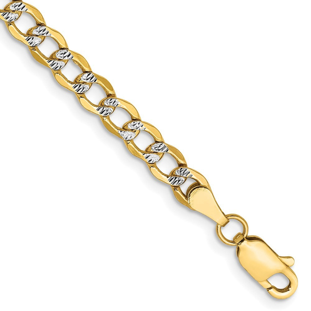 14k Yellow Gold 7 inch 4.3mm Semi-Solid with Rhodium Curb Bracelet