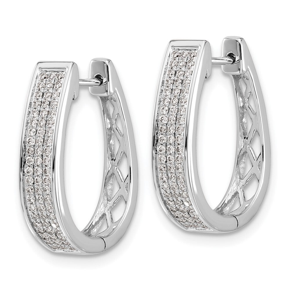 14k White Gold Diamond Large Hinged Oval Hoop Earrings