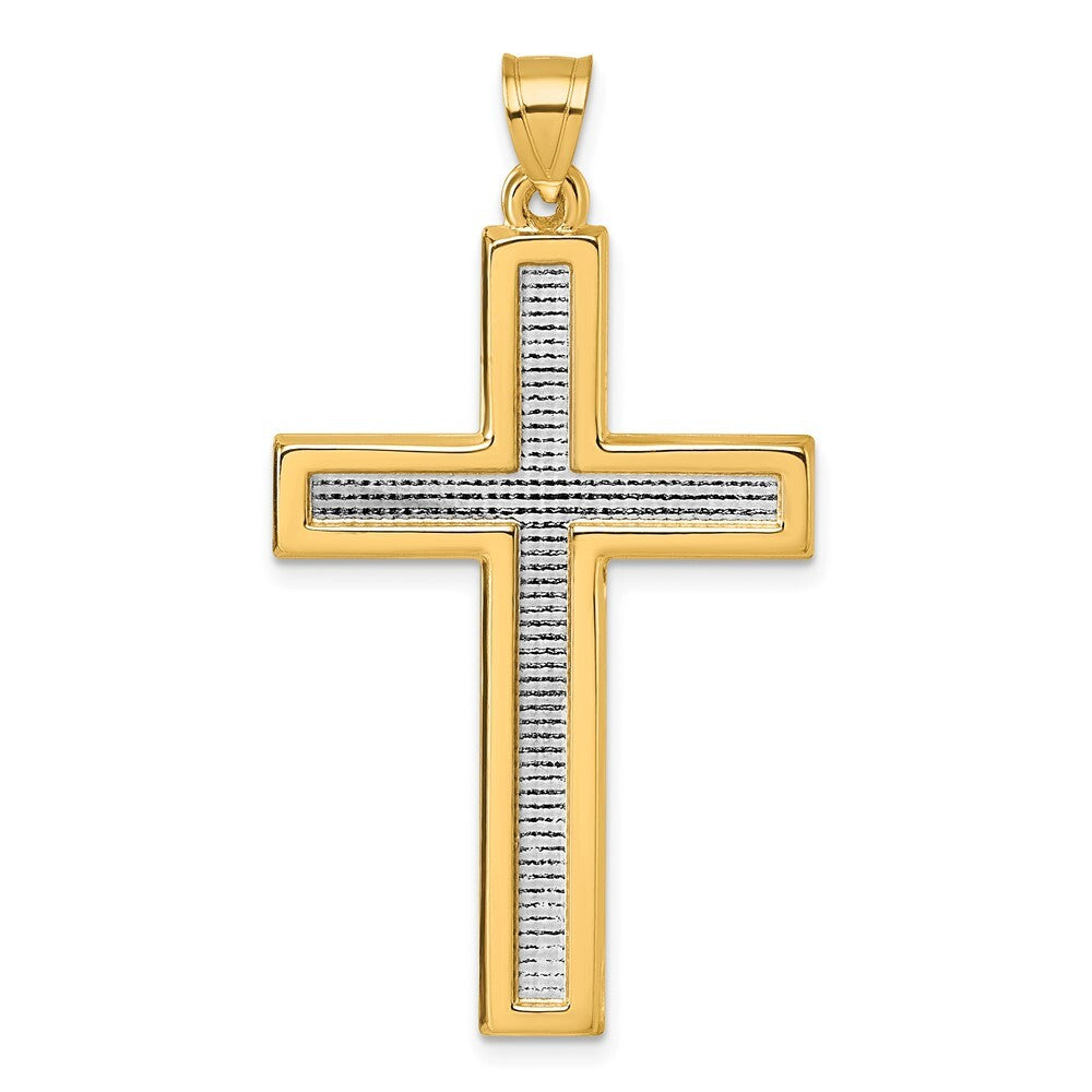 14k Yellow Gold with White Rhodium Polished Religious Cross Pendant