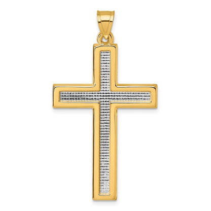 14k Yellow Gold with White Rhodium Polished Religious Cross Pendant
