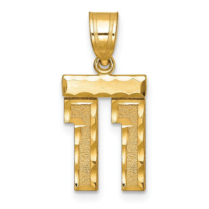 14k Yellow Gold Small Brushed Diamond-cut Number 11 Charm