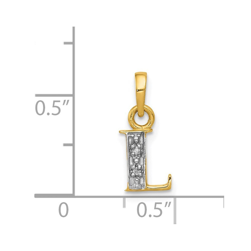 14k Yellow Gold with Rhodium Diamond Letter L Initial Pendant for Women