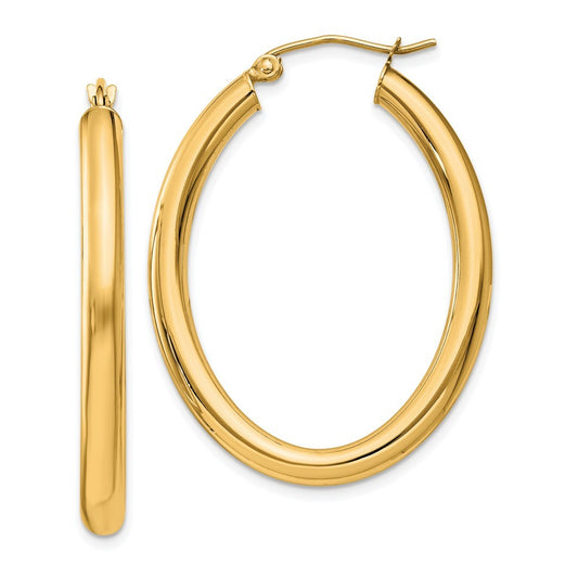 14k Yellow Gold Polished 3.5mm Oval Tube Hoop Earrings