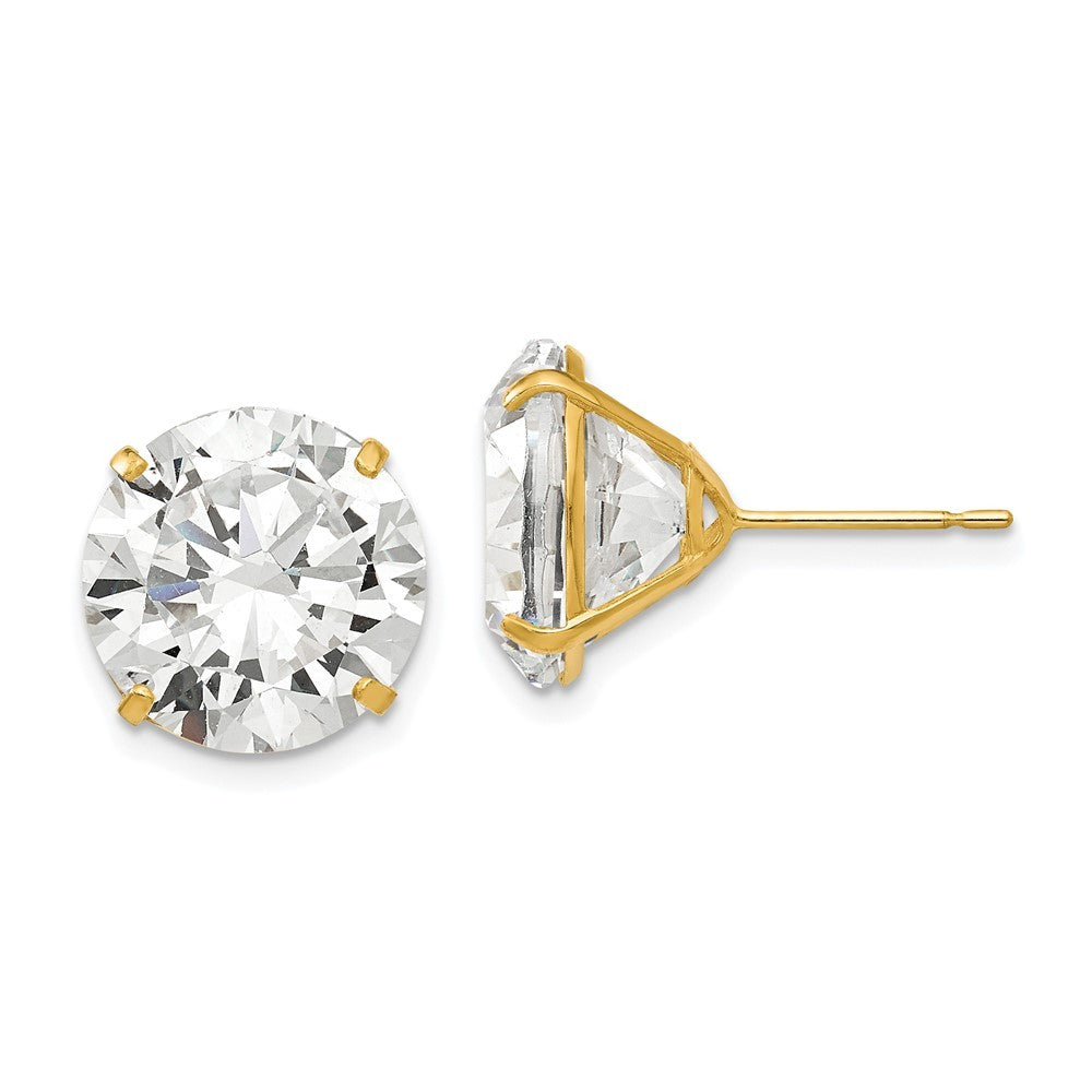 14k Yellow Gold 12mm Round CZ Earrings