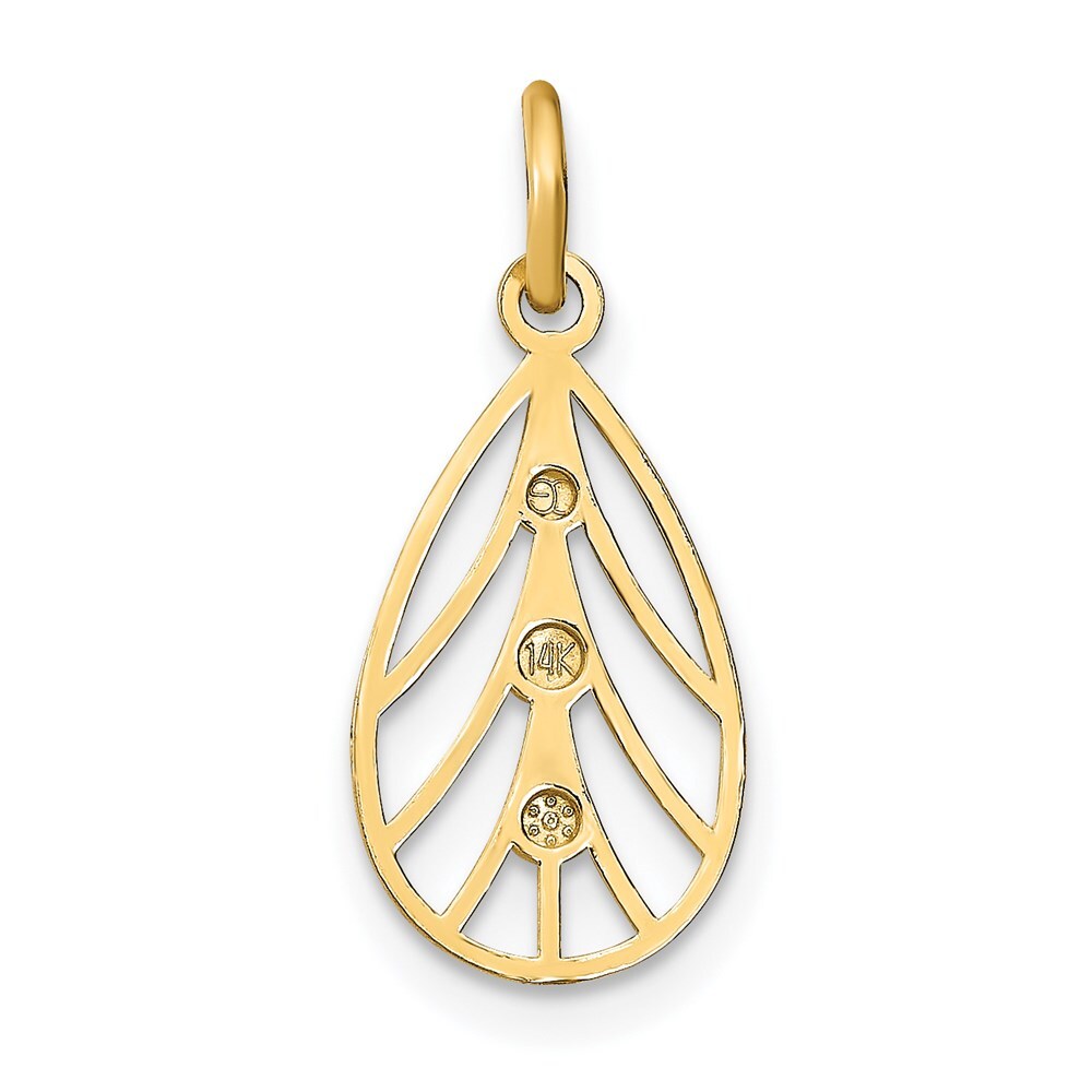 14k Yellow Gold Rhodium Diamond-Cut Small Teardrop Charm Pendant for Women