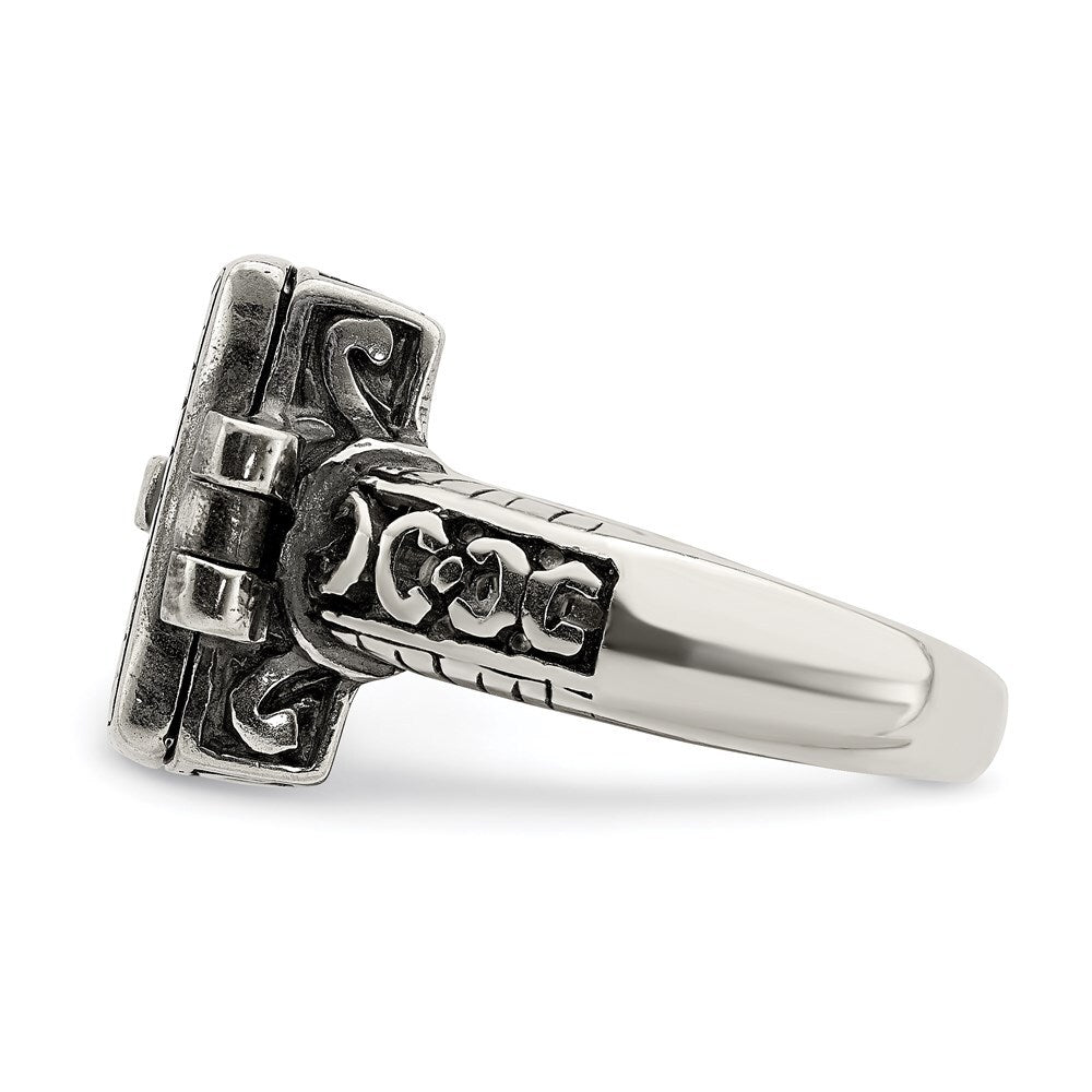 Sterling Silver Antiqued Rectangular Locket Ring Size 7