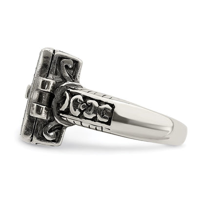 Sterling Silver Antiqued Rectangular Locket Ring Size 7