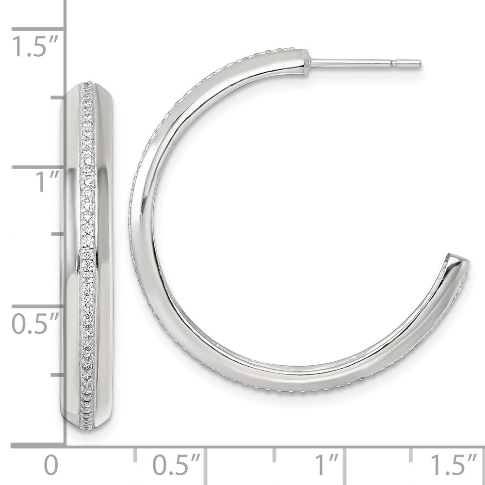Sterling Silver Polished 4.75mm CZ C-Hoop Earrings