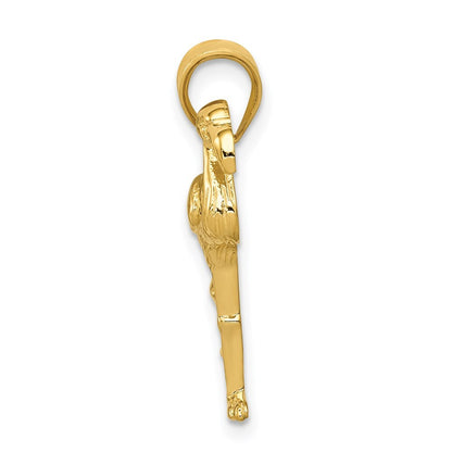 14k Yellow Gold Solid Polished Open-Backed Flamingo Pendant for Women