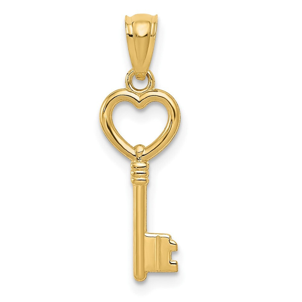 14k Yellow Gold Polished 3D Heart Key Charm Pendant for Women