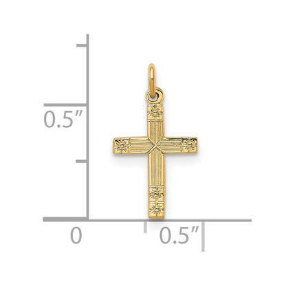 14k Yellow Gold Polished and Textured Solid Cross Pendant