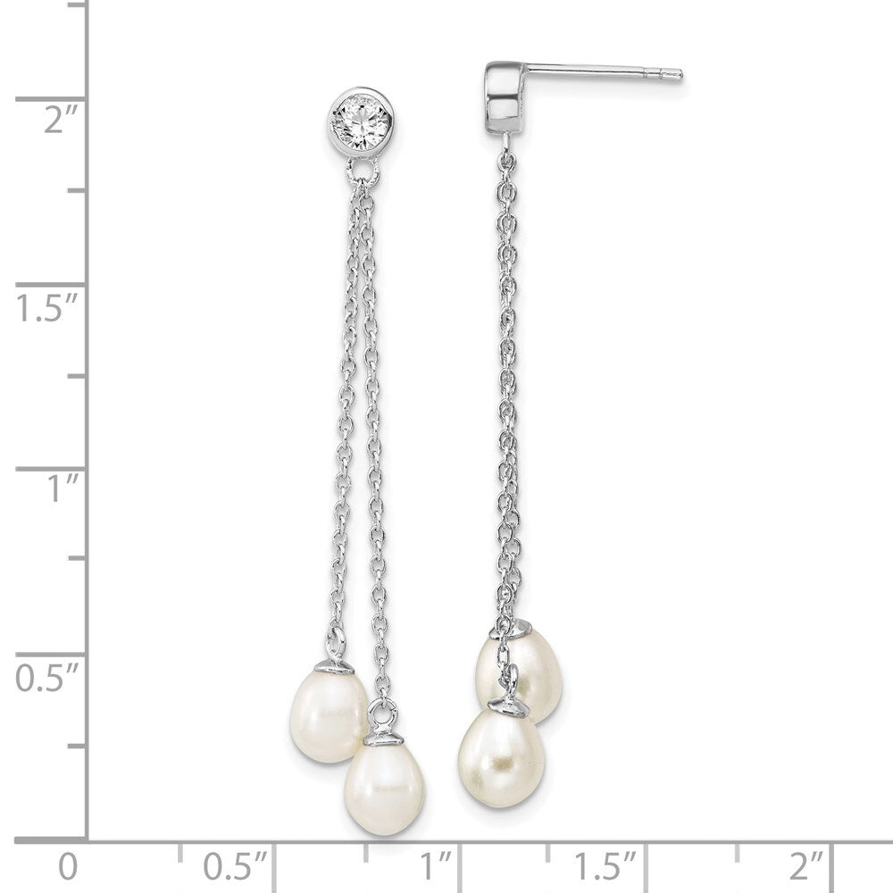 Sterling Silver 6-7mm Rice Cultured Pearl & Cubic Zirconia Post Dangle Earrings